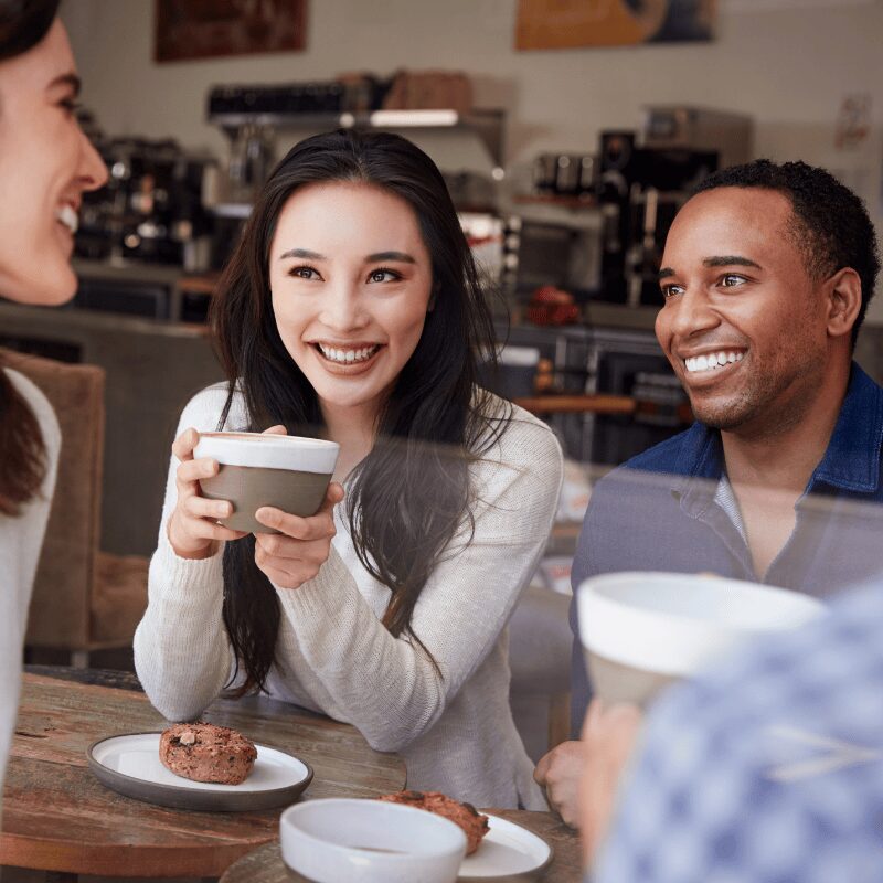 friends having coffee at a coffee shop