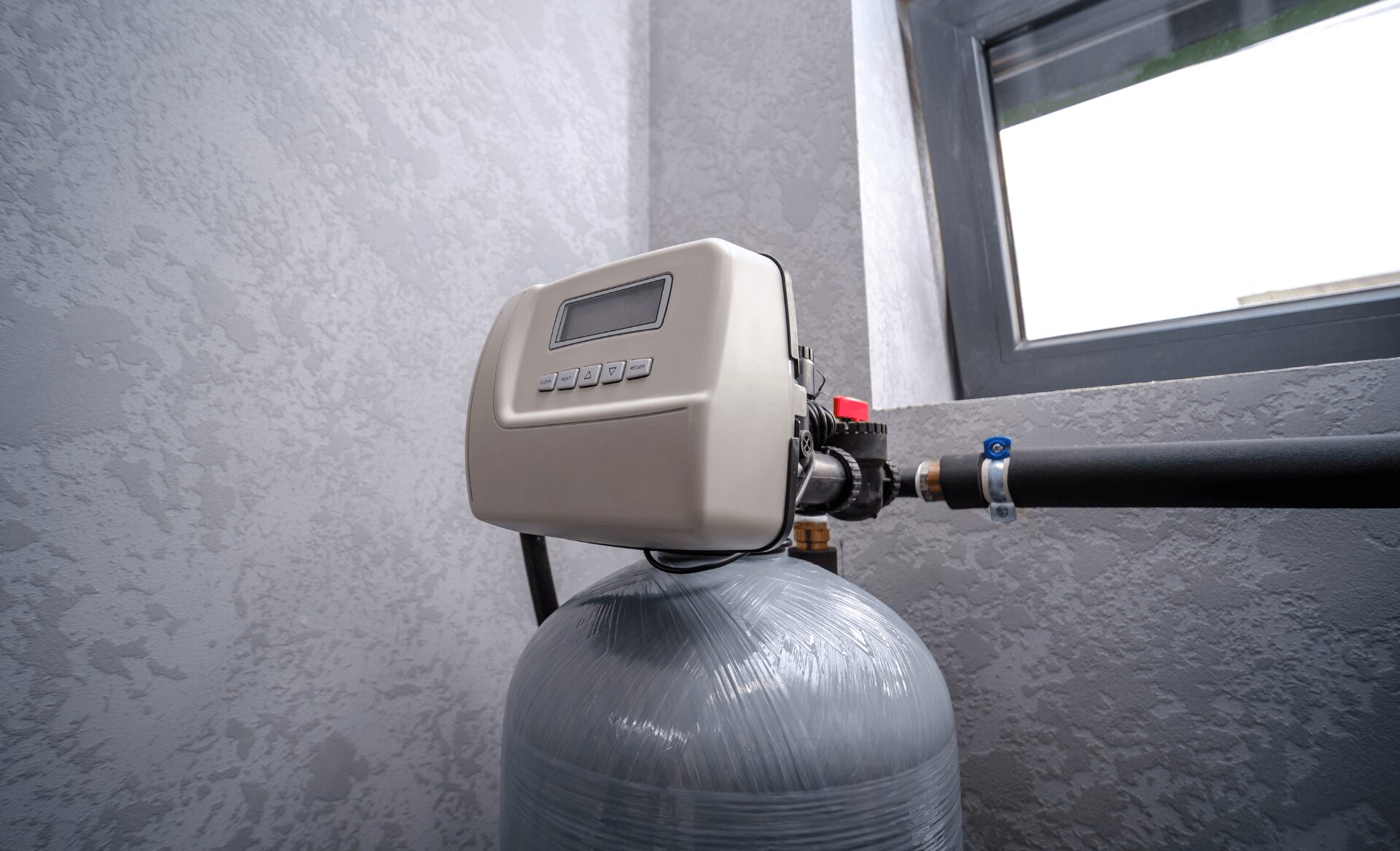 Close up of a water softener