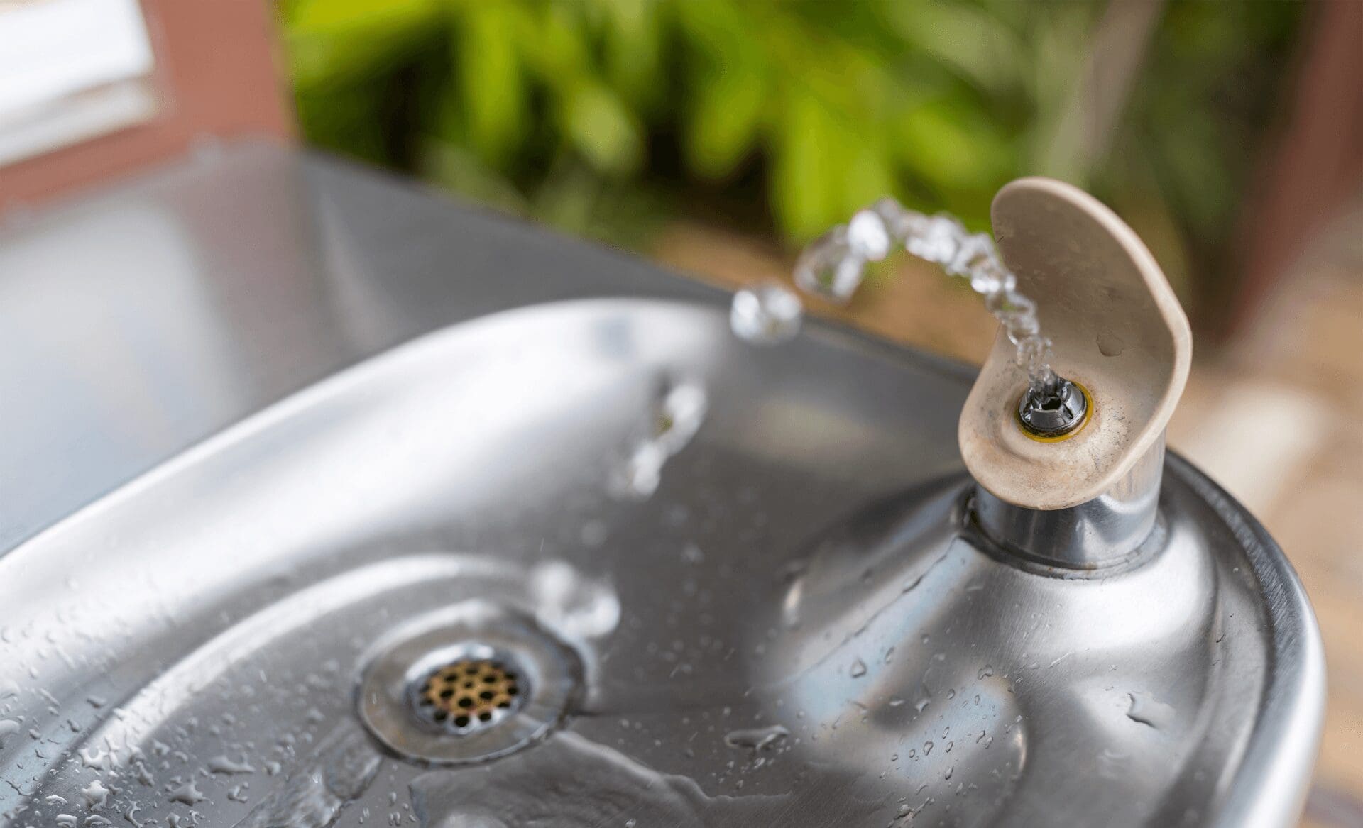 up-close picture of a school water fountain
